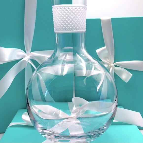 NEW - Tiffany & Co. Diamond Point Lead Crystal Decanter Clear Wine Carafe W/ Box - Picture 8 of 12